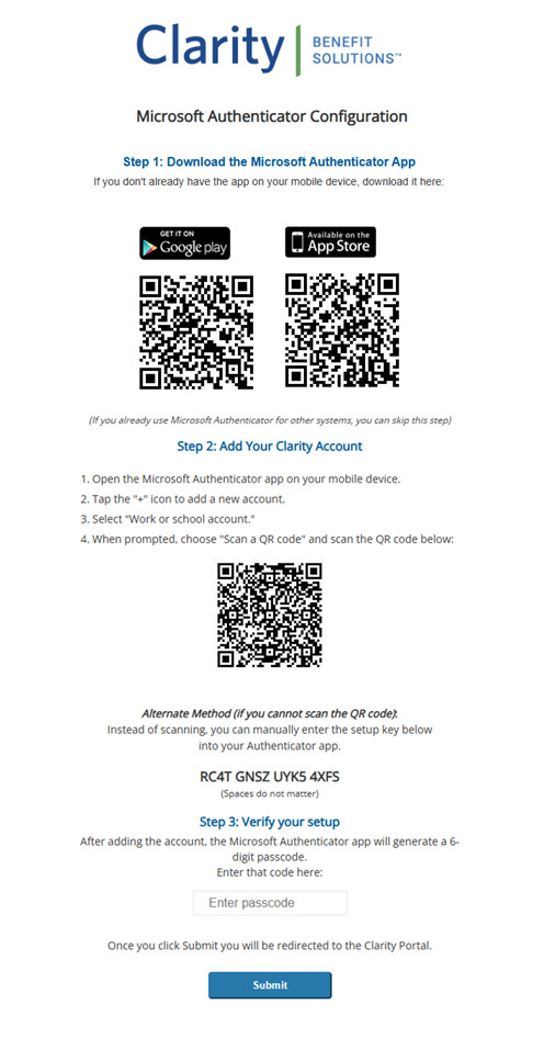 QR code setup screen