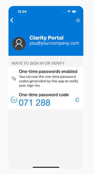 Verification code entry screen