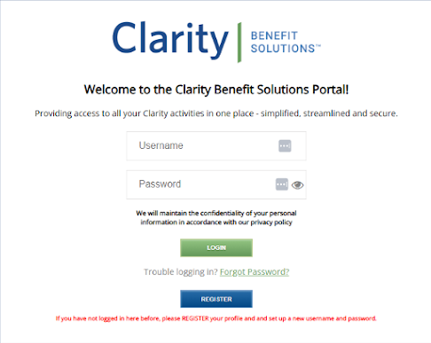 Clarity Portal login screen